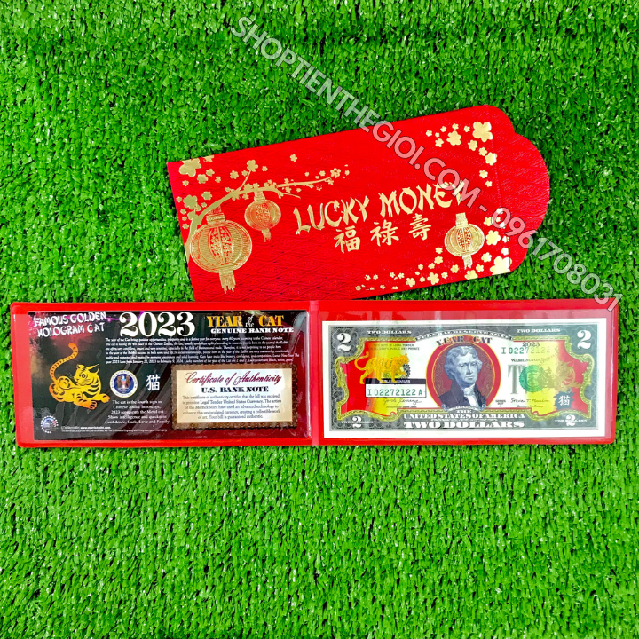 Tiền 2 USD Hình Con Mèo Mạ Vàng 2023 (Mẫu 1 Mèo Nằm)